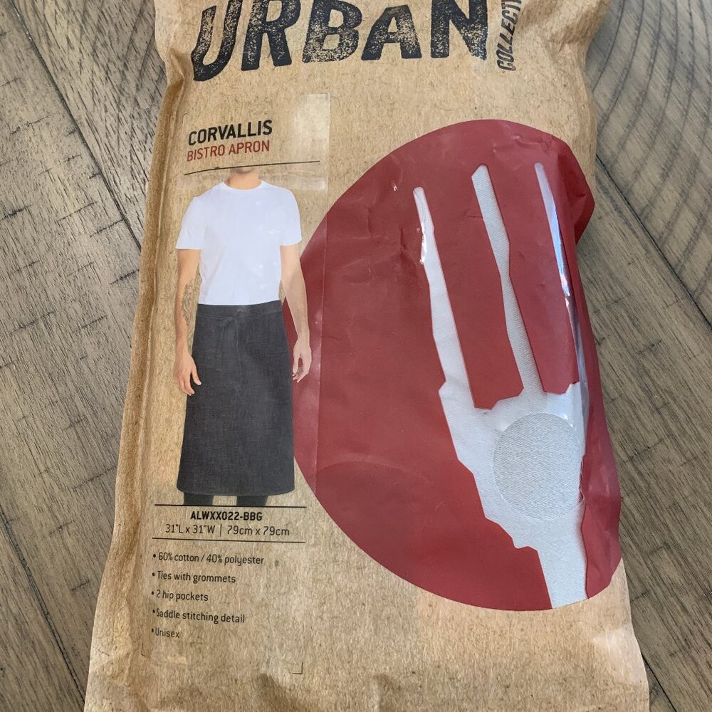 Chef Works Urban Collection 31"x31" Corvallis Bistro Apron Light Gray unisex NWT